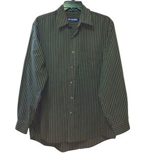 Button Up Shirt Green with Vertical Stripes Size M